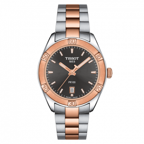 Tissot PR 100 Sport Chic 36 Stainless Steel Rose Gold PVD Grey Bracelet