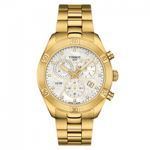 Tissot PR 100 Sport Chic Chronograph 38 Yellow Gold PVD MOP Bracelet