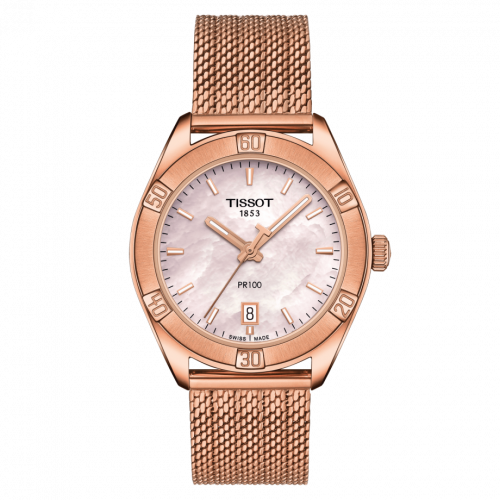 Tissot PR 100 Sport Chic 36 Rose Gold PVD MOP Mesh