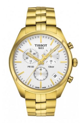 Tissot PR 100 Chronograph Quartz 41 Yellow Gold PVD Silver Bracelet