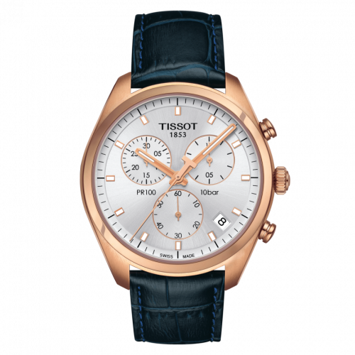 Tissot PR 100 Chronograph Quartz 41 Rose Gold PVD Silver Strap