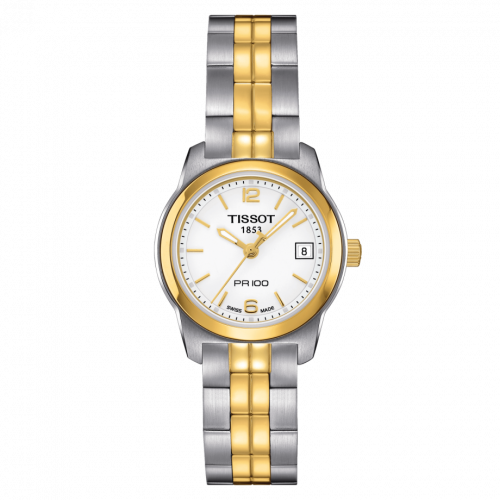 Tissot PR 100 Quartz 24.5 Stainless Steel Yellow Gold PVD White Bracelet