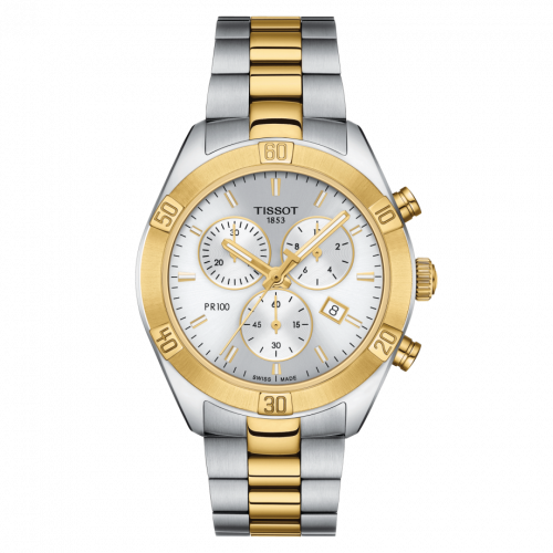 Tissot PR 100 Sport Chic Chronograph 38 Stainless Steel Yellow Gold PVD Silver Bracelet