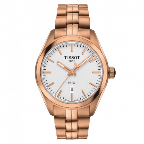 Tissot PR 100 Quartz 33 Rose Gold PVD Silver Bracelet