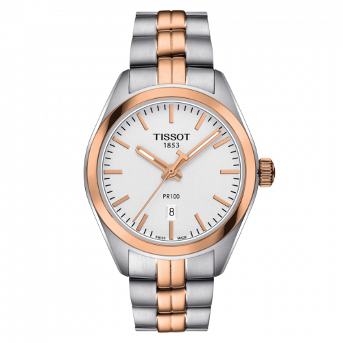 Tissot PR 100 Quartz 33 Stainless Steel Rose Gold PVD Silver Bracelet