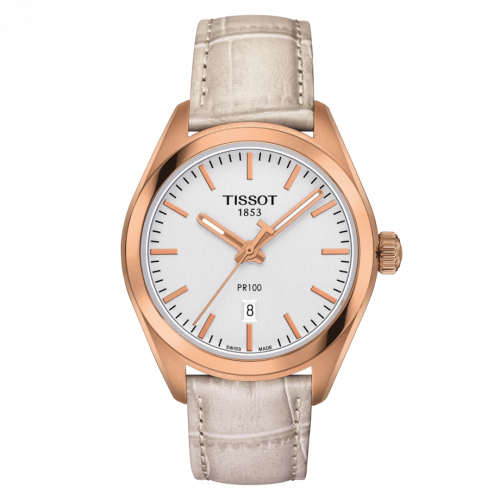 Tissot PR 100 Quartz 33 Rose Gold PVD Silver Strap