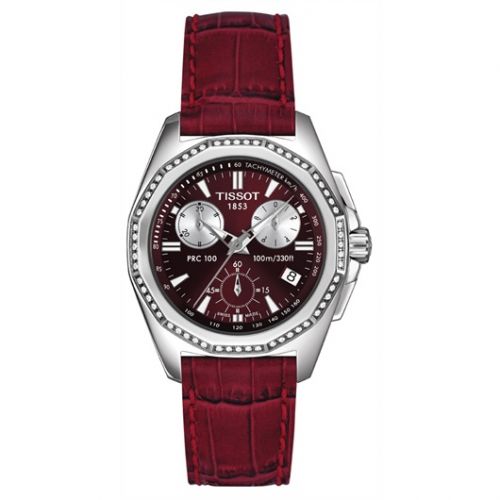 Tissot PRC 100 Chronograph Quartz 34.8 Stainless Steel Red Strap
