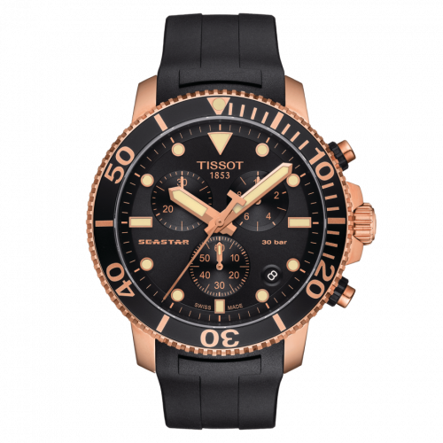 Tissot Seastar 1000 Chronograph Quartz 45.5 Rose Gold PVD Black Rubber