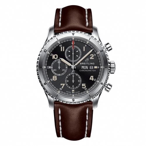 Breitling Aviator 8 Chronograph 43 Stainless Steel Black Calf Folding