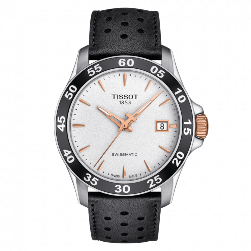 Tissot V8 Swissmatic 42.5 Stainless Steel Rose Gold PVD Silver Strap