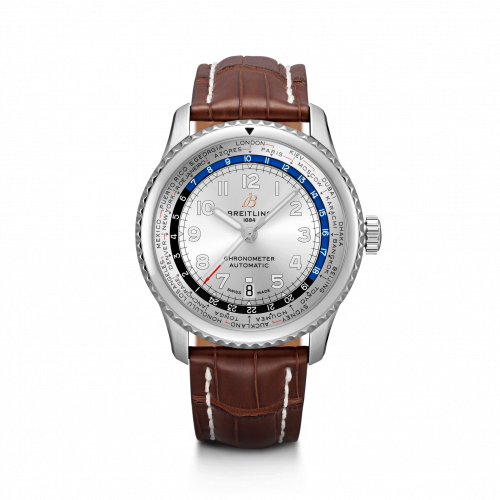 Breitling Navitimer 8 B35 Automatic Unitime 43 Stainless Steel Silver Brown Croco Pin