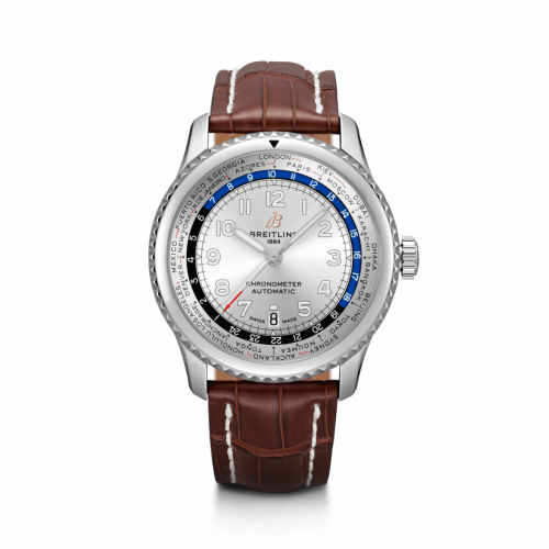 Breitling Navitimer 8 B35 Automatic Unitime 43 Stainless Steel Silver Brown Croco Folding