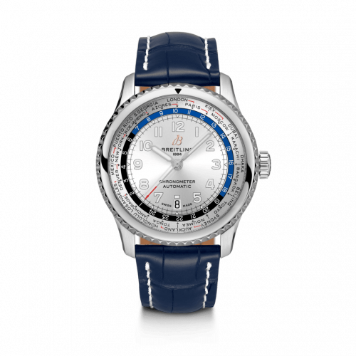 Breitling Navitimer 8 B35 Automatic Unitime 43 Stainless Steel Silver Blue Croco Pin