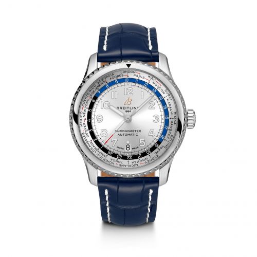 Breitling Navitimer 8 B35 Automatic Unitime 43 Stainless Steel Silver Blue Croco
