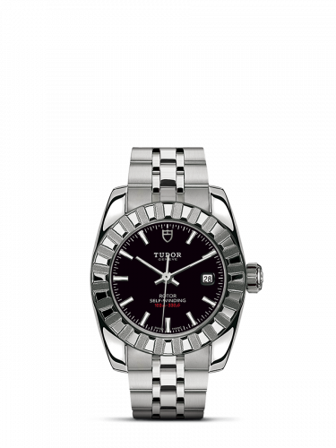 Tudor Classic 28 Stainless Steel Fluted Black Bracelet
