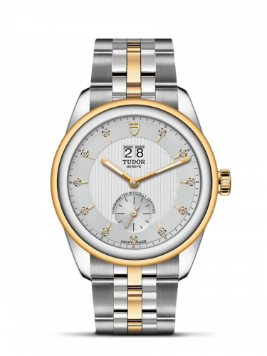 Tudor Glamour Double Date Stainless Steel Yellow Gold Silver-Diamond Bracelet