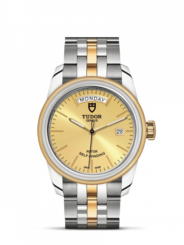 Tudor Glamour Day + Date Stainless Steel Yellow Gold Champagne Bracelet