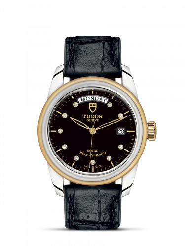 Tudor Glamour Day + Date Stainless Steel Yellow Gold Black-Diamond Strap