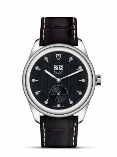 Tudor Glamour Double Date Stainless Steel Black-Diamond Strap