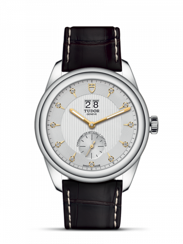 Tudor Glamour Double Date Stainless Steel Silver-Diamond Strap