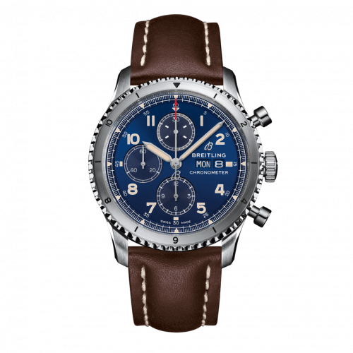 Breitling Aviator 8 Chronograph 43 Stainless Steel Blue Calf Pin