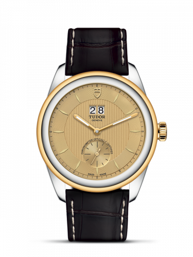 Tudor Glamour Double Date Stainless Steel Yellow Gold Champagne Strap