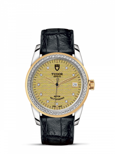 Tudor Glamour Date 36 Stainless Steel Yellow Gold Diamond Jacquard Champagne-Diamond Strap