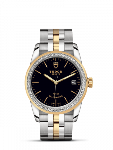 Tudor Glamour Date 36 Stainless Steel Yellow Gold Diamond Black Bracelet