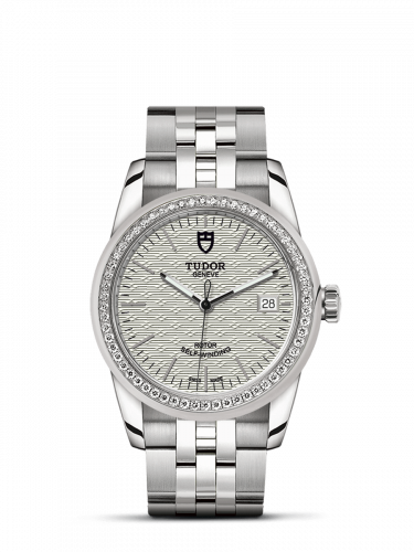 Tudor Glamour Date 36 Stainless Steel Diamond Jacquard Silver Bracelet