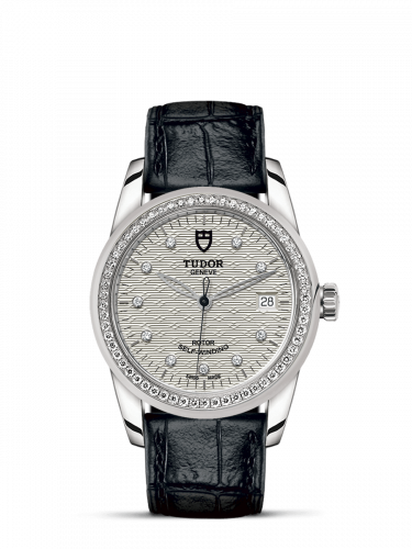 Tudor Glamour Date 36 Stainless Steel Diamond Jacquard Silver-Diamond Strap