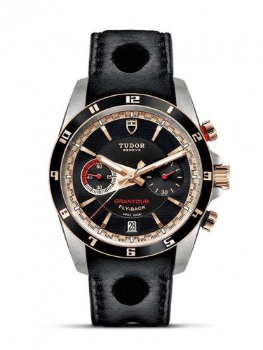 Tudor Grantour Flyback Stainless Steel Pink Gold Black Strap