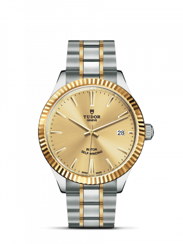 Tudor Style 38 Stainless Steel Yellow Gold Fluted Champagne Bracelet