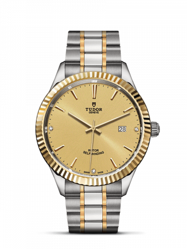 Tudor Style 41 Stainless Steel Yellow Gold Fluted Champagne-Diamond Bracelet
