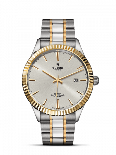 Tudor Style 41 Stainless Steel Yellow Gold Fluted Silver Bracelet