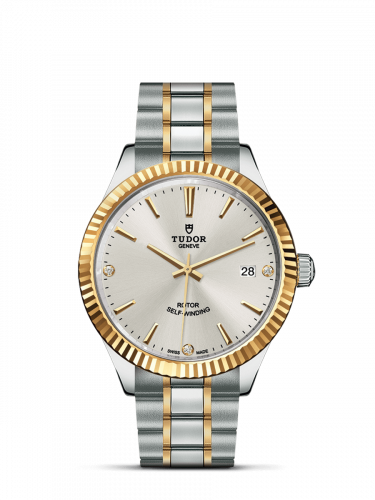 Tudor Style 38 Stainless Steel Yellow Gold Fluted Silver-Diamond Bracelet