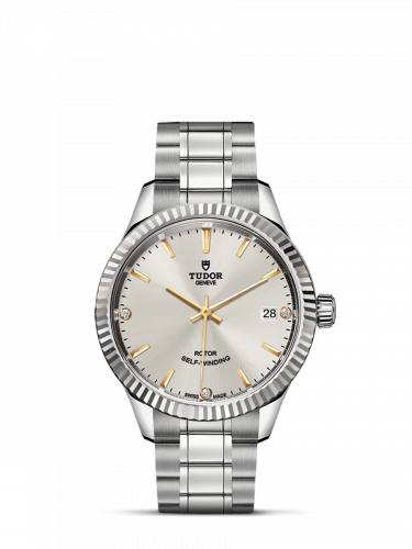 Tudor Style 34 Stainless Steel Fluted Silver-Diamond Bracelet