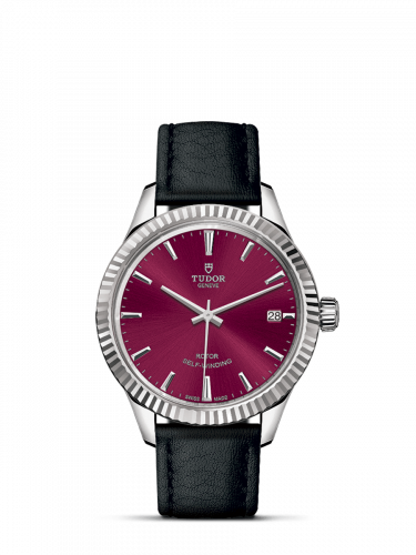 Tudor Style 34 Stainless Steel Fluted Burgundy Strap
