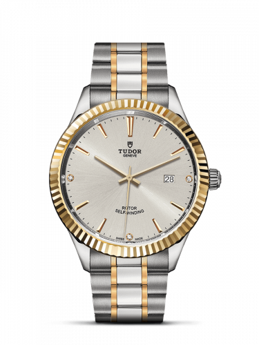 Tudor Style 41 Stainless Steel Yellow Gold Fluted Silver-Diamond Bracelet