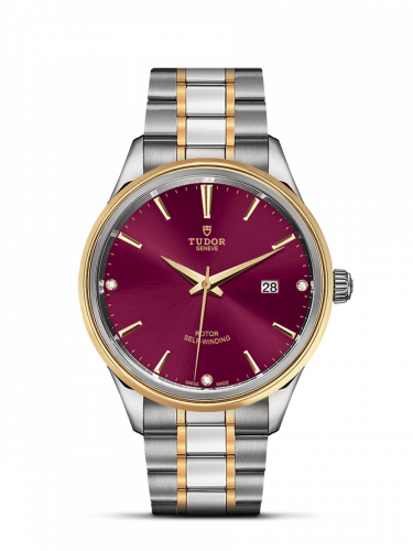 Tudor Style 41 Stainless Steel Yellow Gold Burgundy-Diamond Bracelet