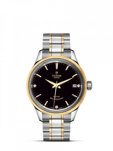 Tudor Style 34 Stainless Steel Yellow Gold Black-Diamond Bracelet