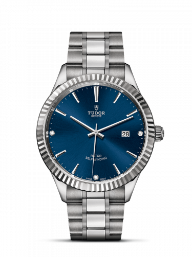 Tudor Style 41 Stainless Steel Fluted Blue-Diamond Bracelet