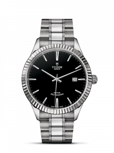 Tudor Style 41 Stainless Steel Fluted Black Bracelet
