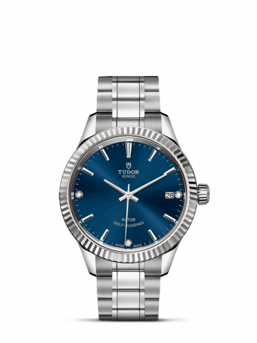 Tudor Style 34 Stainless Steel Fluted Blue-Diamond Bracelet
