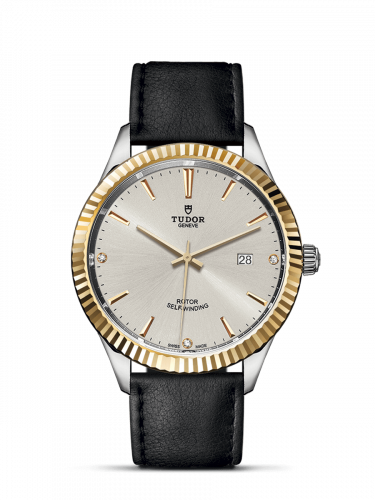 Tudor Style 41 Stainless Steel Yellow Gold Fluted Silver-Diamond Strap