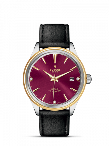 Tudor Style 38 Stainless Steel Yellow Gold Burgundy-Diamond Strap