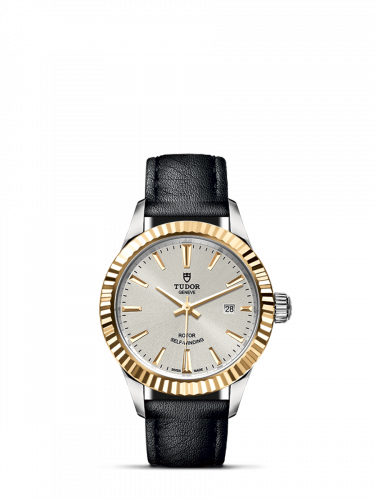 Tudor Style 28 Stainless Steel Yellow Gold Fluted Silver Strap
