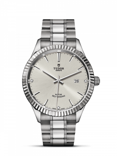 Tudor Style 41 Stainless Steel Fluted Silver-Diamond Bracelet