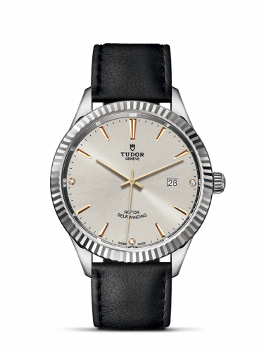 Tudor Style 41 Stainless Steel Fluted Silver-Diamond Strap