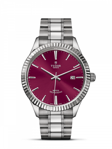 Tudor Style 41 Stainless Steel Fluted Burgundy Bracelet