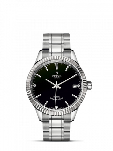 Tudor Style 34 Stainless Steel Fluted Black-Diamond Bracelet